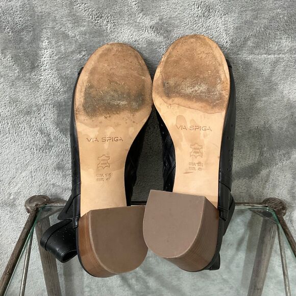 Via Spiga  Open Toe Block Heel leather Ankle Booties women’s  Size 10 Black - Picture 8 of 11